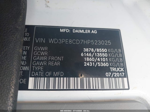 Продажа на аукционе авто 2017 Mercedes-benz Sprinter 2500 High Roof V6, vin: WD3PE8CD7HP523025, номер лота: 45583802