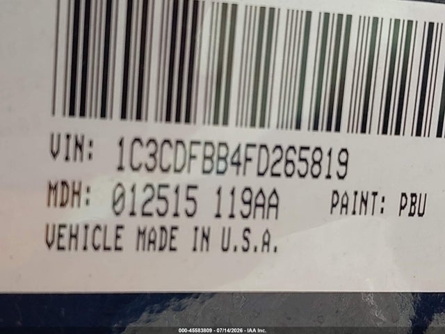 45583809 :رقم المزاد ، 1C3CDFBB4FD265819 vin ، 2015 Dodge Dart Sxt مزاد بيع