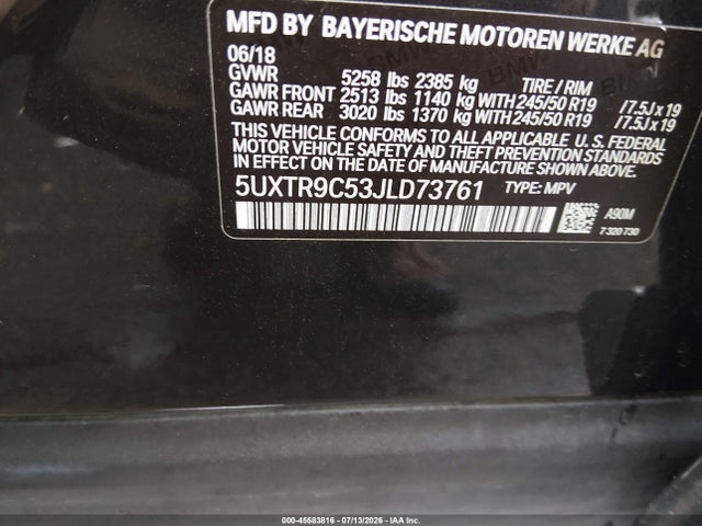 Продаж на аукціоні авто 2018 Bmw X3 Xdrive30i, vin: 5UXTR9C53JLD73761, номер лоту: 45583816
