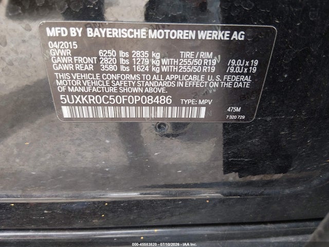 Aukcja sprzedaży 2015 Bmw X5 Xdrive35i, vin: 5UXKR0C50F0P08486, numer aukcji: 45583820