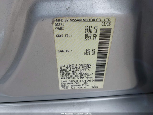 1N4AL3AP7GC154969 Nissan Altima 2.5 Sv