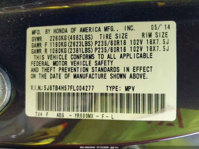5J8TB4H57FL004277 Acura RDX