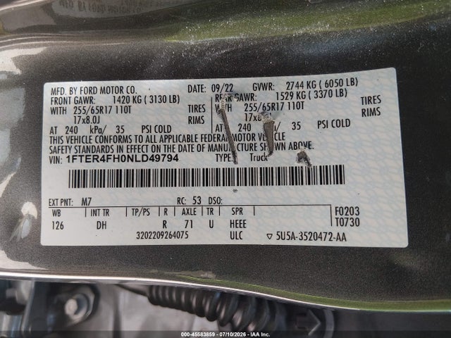 Ford Ranger Lariat 2022 1FTER4FH0NLD49794 Image 9