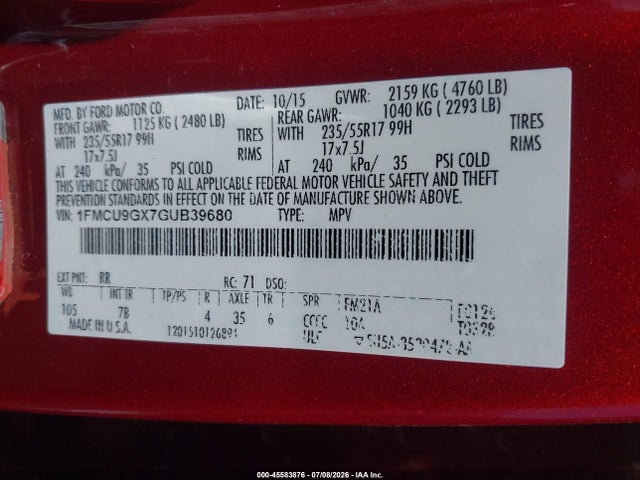 Ford ESCAPE SE 2016 1FMCU9GX7GUB39680 Image 9