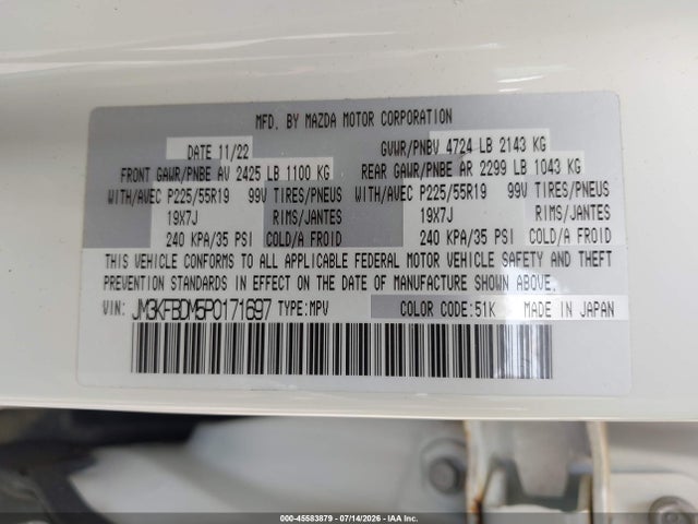 Aukcja sprzedaży 2023 Mazda Cx-5 2.5 S Premium, vin: JM3KFBDM5P0171697, numer aukcji: 45583879