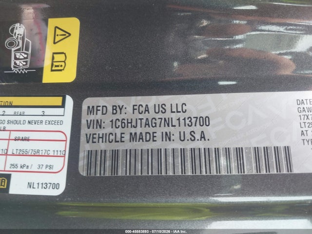 2022 Jeep Gladiator Willys 4x4 მანქანა იყიდება აუქციონზე, vin: 1C6HJTAG7NL113700, აუქციონის ნომერი: 45583893