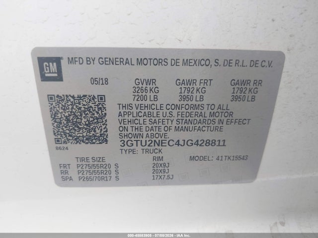 3GTU2NEC4JG428811 GMC Sierra 1500 Slt