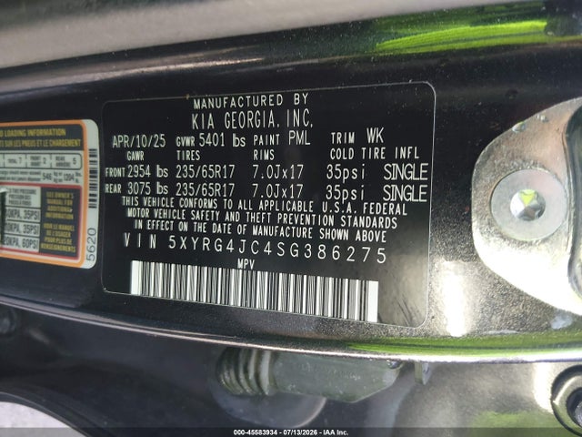 Aukcja sprzedaży 2025 Kia Sorento Lx, vin: 5XYRG4JC4SG386275, numer aukcji: 45583934