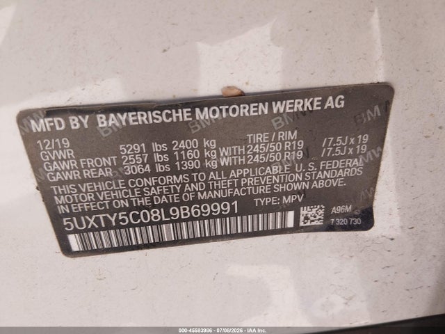 Aukcja sprzedaży 2020 Bmw X3 Xdrive30i, vin: 5UXTY5C08L9B69991, numer aukcji: 45583986