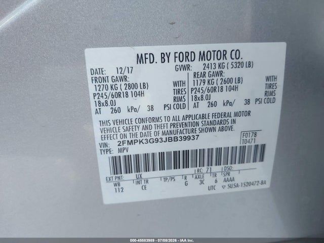 Ford EDGE SE 2018 2FMPK3G93JBB39937 Image 9