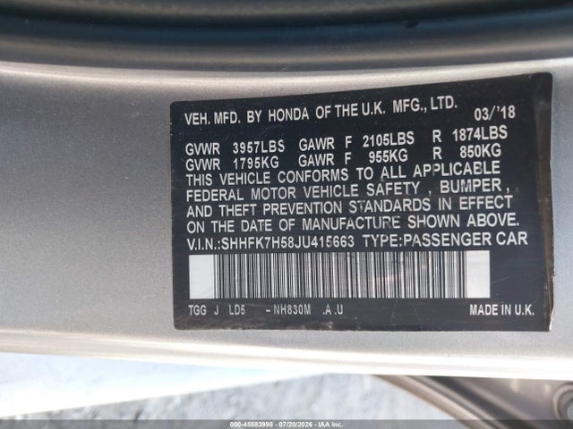 SHHFK7H58JU415663 Honda CIVIC EX