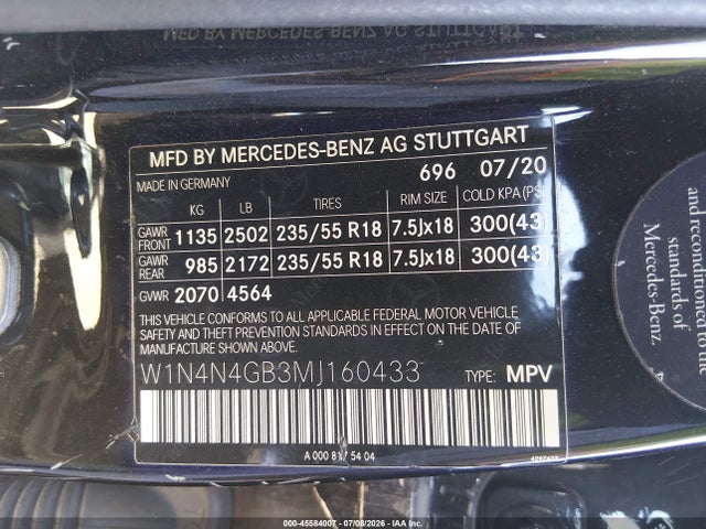 2021 Mercedes-benz Gla 250 მანქანა იყიდება აუქციონზე, vin: W1N4N4GB3MJ160433, აუქციონის ნომერი: 45584007