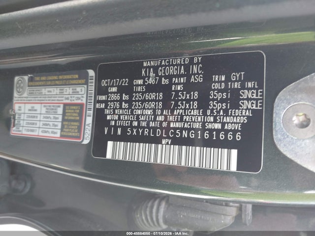 45584050 :رقم المزاد ، 5XYRLDLC5NG161666 vin ، 2022 Kia Sorento X-line S مزاد بيع