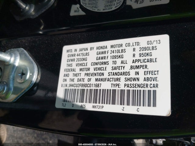 45584055 :رقم المزاد ، JH4CU2F89DC011687 vin ، 2013 Acura Tsx 2.4 مزاد بيع