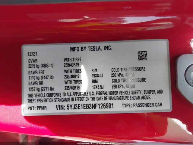 Продажа на аукционе авто 2022 Tesla Model 3 Long Range Dual Motor All-wheel Drive, vin: 5YJ3E1EB3NF126991, номер лота: 45584079