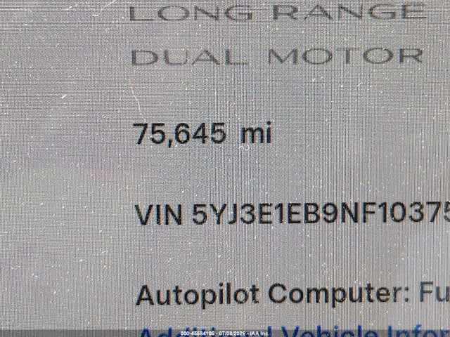 5YJ3E1EB9NF103750 Tesla Model 3 Long Range Dual Motor All-wheel Drive