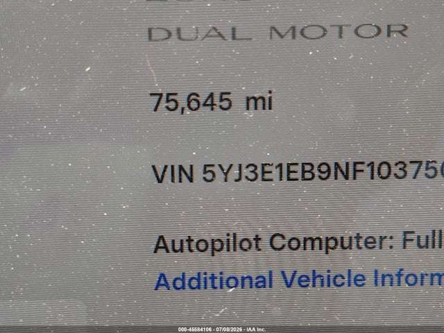 5YJ3E1EB9NF103750 Tesla Model 3 Long Range Dual Motor All-wheel Drive