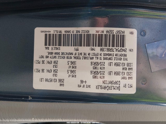Продаж на аукціоні авто 2006 Chrysler Town & Country Touring, vin: 2A4GP54L76R861390, номер лоту: 45584109
