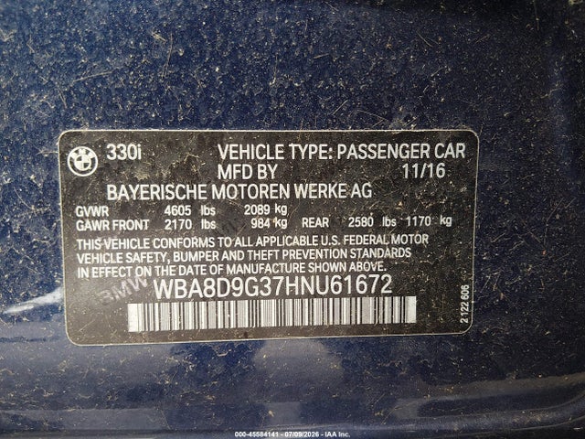 Продаж на аукціоні авто 2017 Bmw 330i Xdrive, vin: WBA8D9G37HNU61672, номер лоту: 45584141