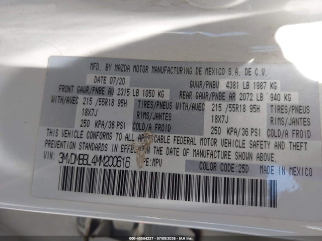 Aukcja sprzedaży 2021 Mazda Cx-30 Select, vin: 3MVDMBBL4MM200616, numer aukcji: 45584227