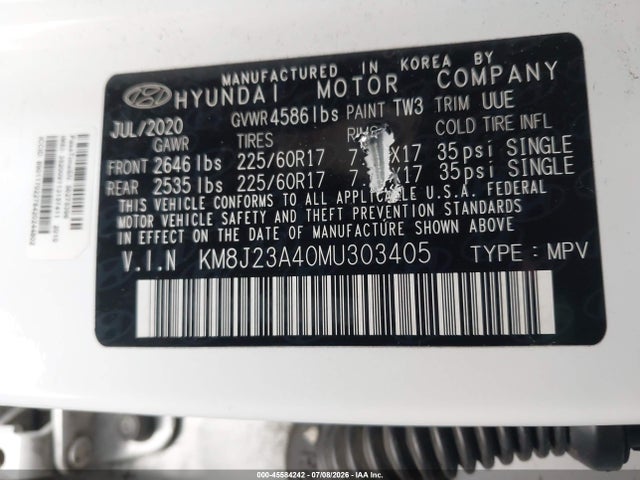 KM8J23A40MU303405 Hyundai TUCSON SE