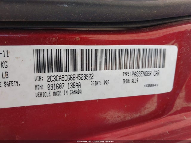 Aukcja sprzedaży 2011 Chrysler 300 Limited, vin: 2C3CA5CG6BH528922, numer aukcji: 45584260