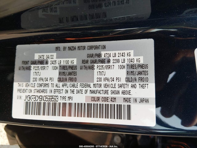 Aukcja sprzedaży 2022 Mazda Cx-5 2.5 S Preferred, vin: JM3KFBCM9N0599593, numer aukcji: 45584285