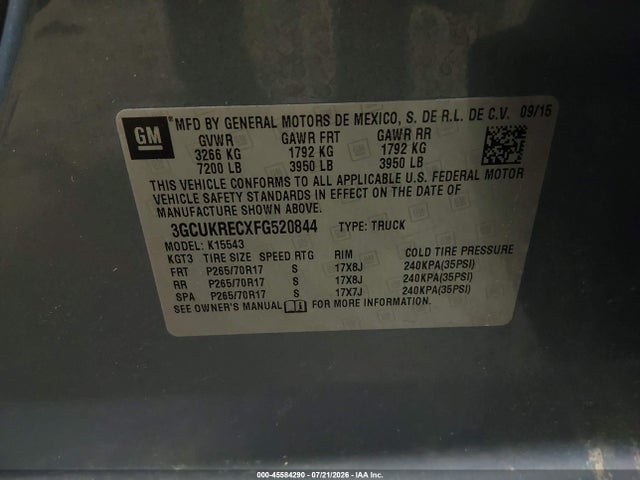 3GCUKRECXFG520844 Chevrolet Silverado 1500 Lt