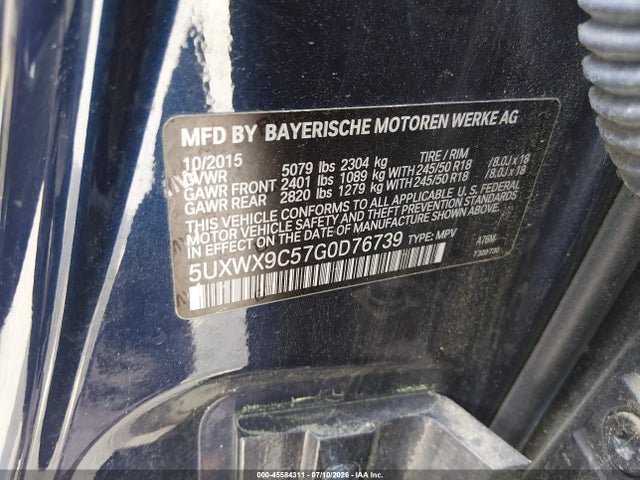 Aukcja sprzedaży 2016 Bmw X3 Xdrive28i, vin: 5UXWX9C57G0D76739, numer aukcji: 45584311