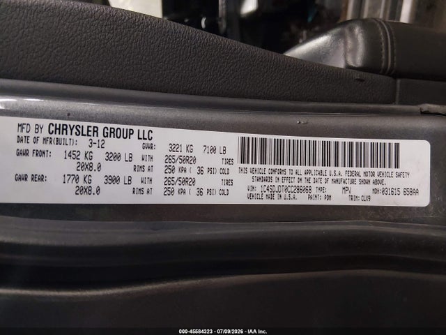 Продаж на аукціоні авто 2012 Dodge Durango Crew, vin: 1C4SDJDT0CC286068, номер лоту: 45584323