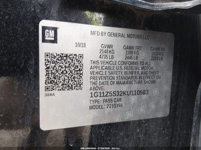 Chevrolet IMPALA LT 2019 1G11Z5S32KU110583 Image 9