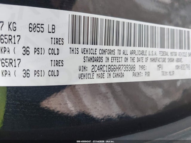 45584347 :رقم المزاد ، 2C4RC1BG6HR739308 vin ، 2017 Chrysler Pacifica Touring-l مزاد بيع