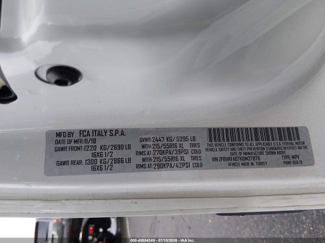Продажа на аукционе авто 2019 Ram Promaster City Tradesman, vin: ZFBHRFAB7K6M37878, номер лота: 45584349