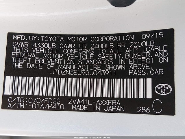 JTDZN3EU9GJ043911 Toyota Prius V Three