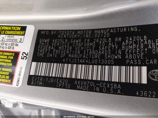 4T1J31AK4LU013005 Toyota Camry Se Hybrid