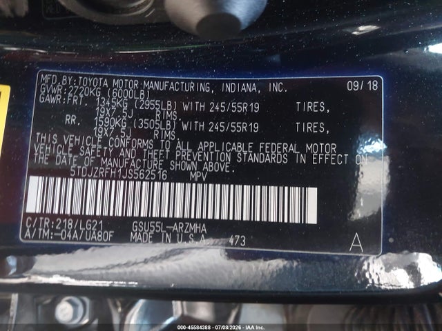 5TDJZRFH1JS562516 Toyota Highlander Se