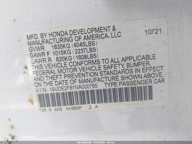 Продажа на аукционе авто 2022 Acura Ilx Premium   A-spec Packages/technology   A-spec Packages, vin: 19UDE2F81NA000765, номер лота: 45584389