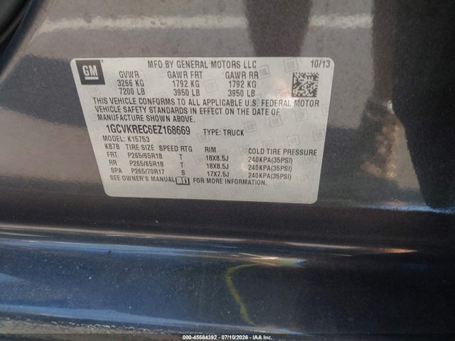 2014 Chevrolet Silverado 1500 Lt მანქანა იყიდება აუქციონზე, vin: 1GCVKREC6EZ168669, აუქციონის ნომერი: 45584392