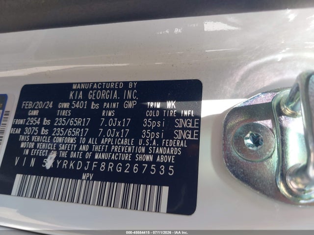 Aukcja sprzedaży 2024 Kia Sorento X-pro Sx Prestige, vin: 5XYRKDJF8RG267535, numer aukcji: 45584415