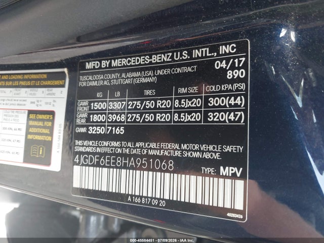 Продаж на аукціоні авто 2017 Mercedes-benz Gls 450 4matic, vin: 4JGDF6EE8HA951068, номер лоту: 45584451