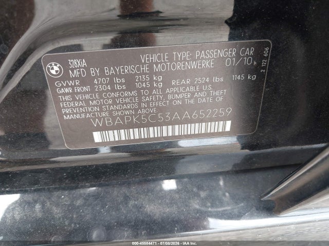 2010 Bmw 328i Xdrive მანქანა იყიდება აუქციონზე, vin: WBAPK5C53AA652259, აუქციონის ნომერი: 45584471