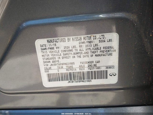 Aukcja sprzedaży 2015 Infiniti Q50 Premium, vin: JN1BV7AR9FM421865, numer aukcji: 45584494