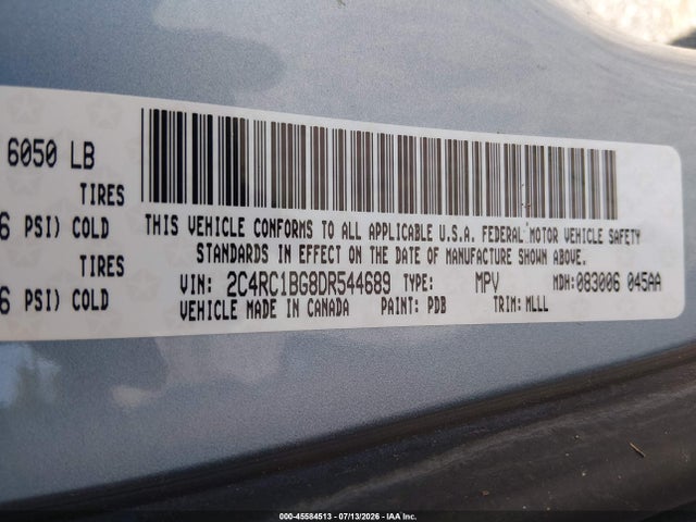 Auction sale of the 2013 Chrysler Town & Country Touring, vin: 2C4RC1BG8DR544689, lot number: 45584513
