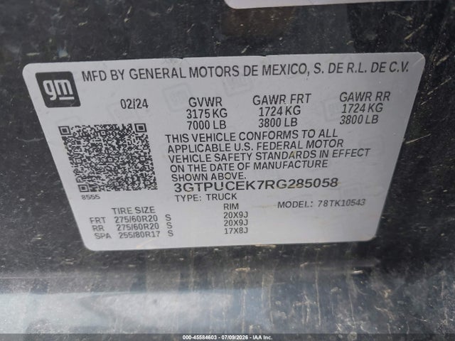 2024 Gmc Sierra 1500 4wd  Short Box Elevation With 3sb მანქანა იყიდება აუქციონზე, vin: 3GTPUCEK7RG285058, აუქციონის ნომერი: 45584603