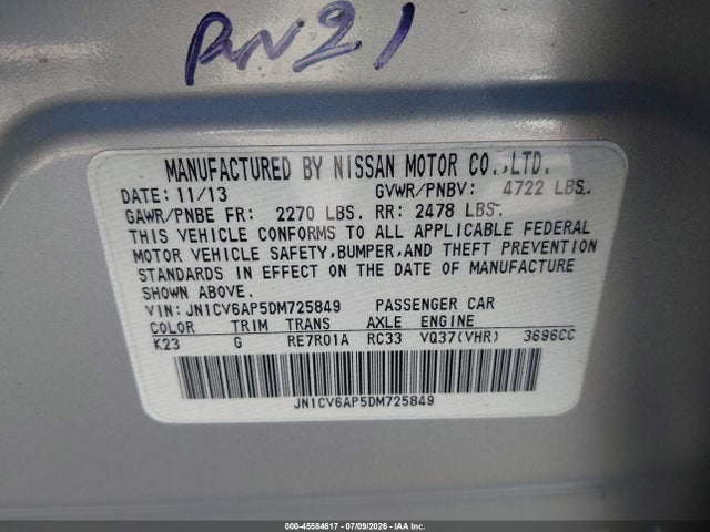 45584617 :رقم المزاد ، JN1CV6AP5DM725849 vin ، 2013 Infiniti G37 Journey مزاد بيع