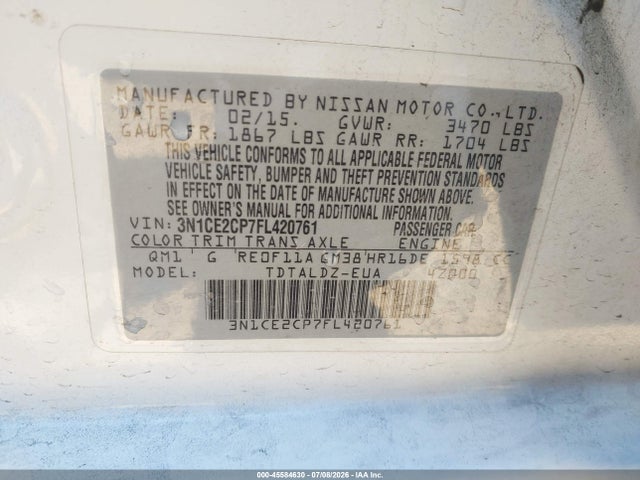 Nissan Versa Note S (sr)/s Plus/sl/sr/sv 2015 3N1CE2CP7FL420761 Image 9