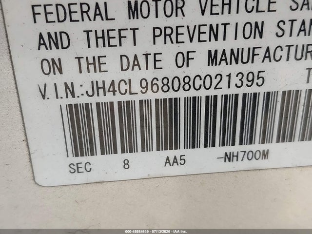 45584639 :رقم المزاد ، JH4CL96808C021395 vin ، 2008 Acura Tsx مزاد بيع