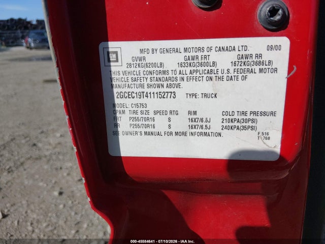Auction sale of the 2001 Chevrolet Silverado 1500 Ls, vin: 2GCEC19T411152773, lot number: 45584641