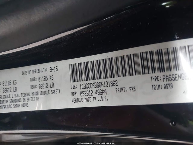 Продаж на аукціоні авто 2016 Chrysler 200 Limited, vin: 1C3CCCAB6GN131862, номер лоту: 45584643