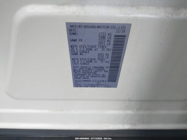Aukcja sprzedaży 2017 Infiniti Qx60, vin: 5N1DL0MM9HC512481, numer aukcji: 45584654